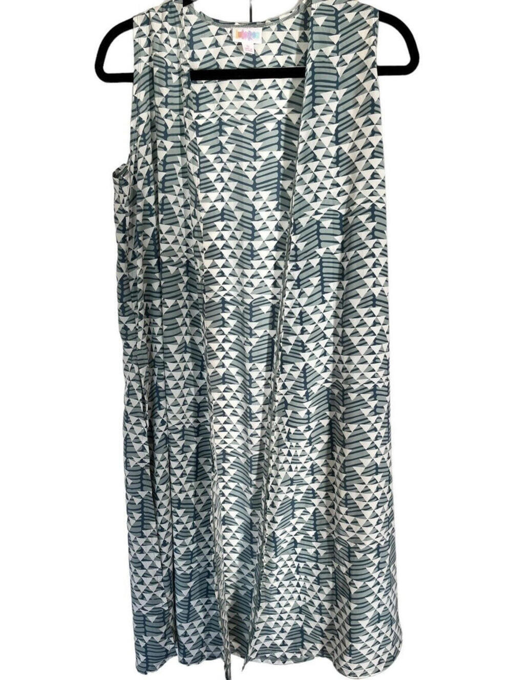 Lularoe Joy Split Seam Duster Long Vest Triangle pattern Size Small NWT